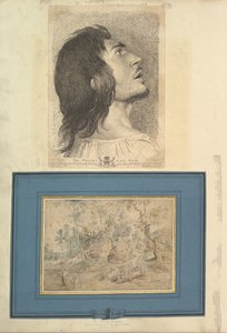 Feuille de Aedes Walpolianae montée avec une gravure et un dessin : Tête de profil..., 1620-1766 - Richard Earlom