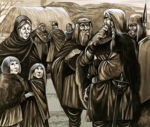 Enfants de familles anglo-saxonnes pauvres vendus comme esclaves (gouache sur papier)