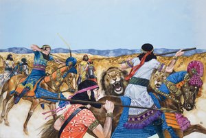 Guerriers (gouache sur papier)
