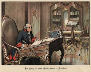Le roi Frédéric le Grand de Prusse dans son étude à Sanssouci