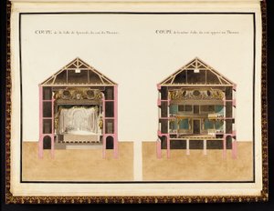 Coupe de la salle de spectacle du côté du théâtre & Coupe de la même salle du côté opposé au théâtre, du Recueil des plans du Petit Trianon par Richard Mique - Richard Mique