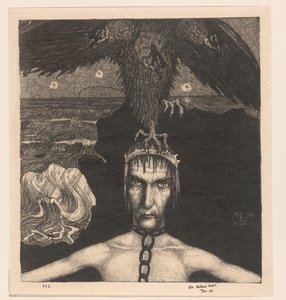 Homme enchaîné avec un oiseau de proie à trois têtes sur la tête - Richard Nicolaüs Roland Holst (signed by artist)
