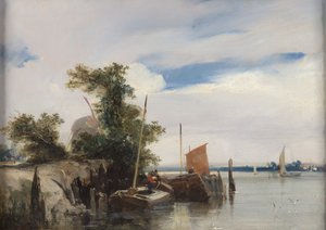 Barges sur une rivière - Richard Parkes Bonington