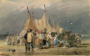 Pêcheurs sur une plage, une tempête approchant - Richard Parkes Bonington