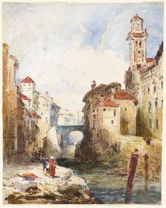 Ville française, bâtiments et rivière - Richard Parkes Bonington
