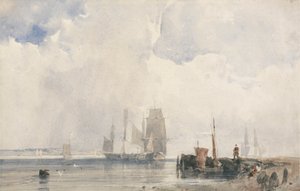 Navires dans un estuaire, probablement près de Quilleboeuf - Richard Parkes Bonington