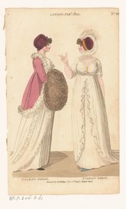Magazine des modes féminines de Londres et Paris. No. 36. Londres fév., 1801 : Robe de promenade ; Robe de soirée - Richard Phillips
