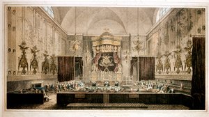 Vue de la Chambre des Lords, chambre haute du Parlement de Grande-Bretagne. Gravure par Rothwell. 19ème siècle Parker Gallery, Londres