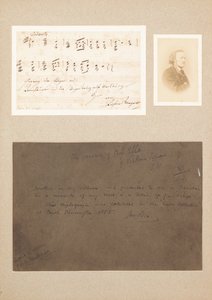 Citation musicale autographe montée avec une carte de visite photographique de Wagner et une note de provenance