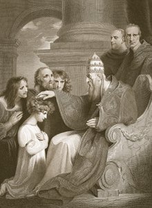 Le Prince Alfred devant le Pape Léon III, gravé par J. Stow, illustration de 