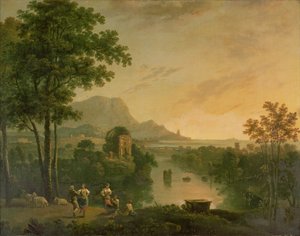 Paysage côtier au crépuscule avec bergers et bergères dansant - Richard Wilson