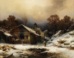 Paysage enneigé avec ferme