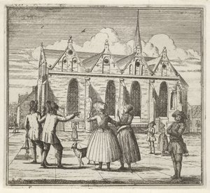 Hommes et femmes sur une place près de la Grande Église de Leeuwarden, L