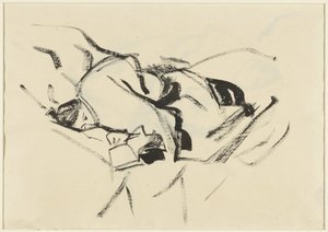 Femme allongée, sur des coussins, avec un livre - Rik Wouters