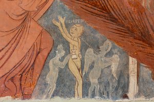Jugement dernier, détail, "Les Hérétiques", 13e siècle (frais) - Rinaldo da Taranto