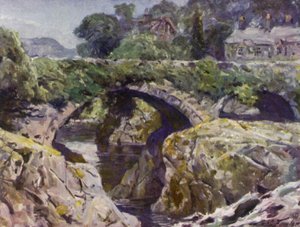 Le vieux pont, Bettws-y-Coed (lithographie en couleur) - Robert (after) Fowler