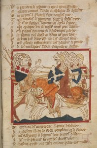 Egerton 3028 f.98 Ils battent les Sarrasins envoyés à leur rencontre, illustration de 