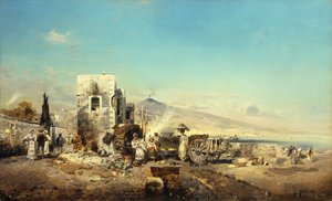 Un village napolitain avec le Vésuve au loin, 1889