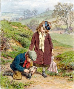 Frère attachant la chaussure de sa sœur, pub. 1854 - Robert Barnes