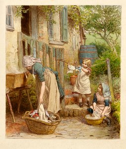 Mère et enfants étendant le linge, pub. 1854 - Robert Barnes
