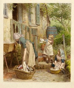 Mère et enfants étendant le linge, pub. 1854 - Robert Barnes