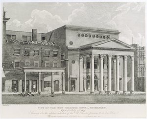 Vue du Nouveau Théâtre Royal, Haymarket, Ouvert le 4 juillet 1821, montrant également la situation relative de l