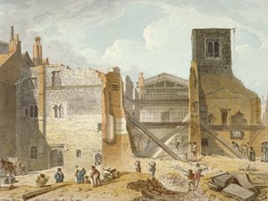 Vue de la démolition du palais de Savoy, Westminster, Londres, 1820 - Robert Blemmell Schnebbelie