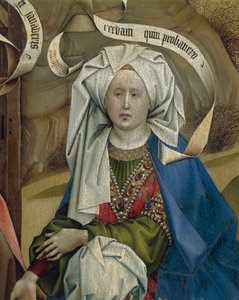 Détail représentant une femme de la Nativité, par Maître de Flemalle Robert Campin, vers 1420 - Robert Campin