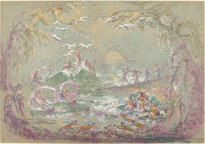 Scène de lac avec fées et cygnes - Robert Caney