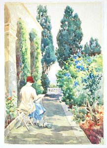 Cicely Nops peignant dans un jardin - Robert Caruana Dingli