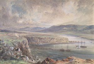 Baie de Foilhummerum, Valentia, vue depuis le fort Cromwell : Le Caroline et les bateaux - Robert Charles Dudley