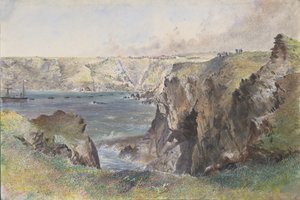 Baie de Foilhummerum, Valentia, depuis Cromwell Fort : Le Caroline posant le câble terrestre le 21 juillet 1865 - Robert Charles Dudley