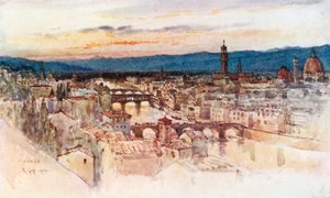 La ville de Florence depuis la Piazzale Michelangelo, San Miniato (lithographie couleur) - Robert Charles Goff