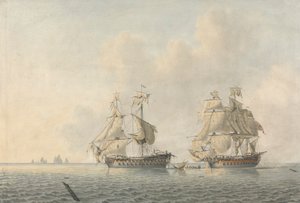Un navire de guerre anglais prenant possession d
