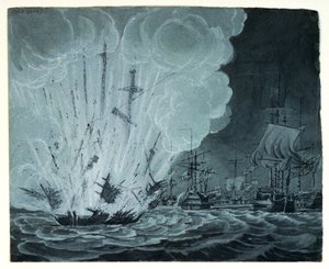 Navire explosant lors de la bataille du Nil - Robert Cleveley