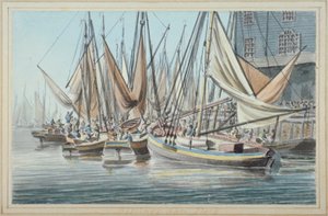 Vue du quai Billingsgate avec des bateaux sur l