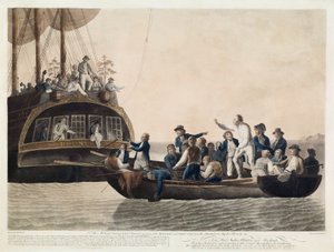 Les mutins abandonnant le lieutenant Bligh et une partie des officiers et de l