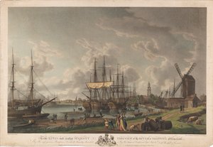 À Sa Majesté le Roi cette vue de la rivière et des navires à Limehouse - Robert Dodd