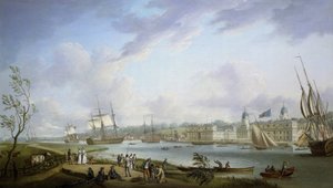 Vue de Greenwich, description de la Tamise et des activités sur ses rives, ainsi que de la navigation fluviale, sujet à l