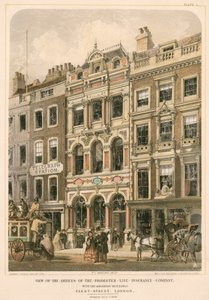 Vue des bureaux de la Promoter Life Insurance Company et des bâtiments adjacents, Fleet Street, Londres (lithographie couleur) - Robert Dudley