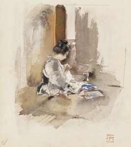 Fille japonaise cousant, 1890
