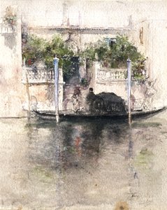 Dame montant dans une gondole depuis un palais - Robert Frederick Blum