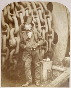 Isambard Kingdom Brunel à Millwall, appuyé contre un tambour de chaîne, novembre 1857