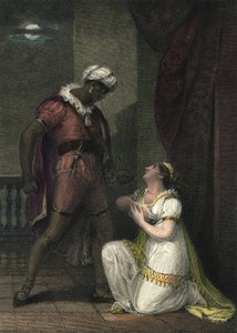 Othello et Desdémone à Venise. Illustration pour "Othello" de William Shakespeare. Acte 4 scène 2. Gravure anglaise de 1801 par R.K Porter - Robert Kerr Porter