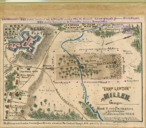 "Camp Lawton à Millen, Géorgie - environ 8 600 prisonniers y sont enfermés le 14 novembre 1864. LOC gvhs01.vhs00054