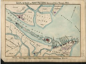 Carte du siège de Fort Pulaski - Savannah River Georgia. 1862. LOC gvhs01.vhs00085 - Robert Knox Sneden