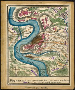 Carte de la position des rebelles à Vicksburg, Missouri, mai 1863. LOC gvhs01.vhs00140 - Robert Knox Sneden