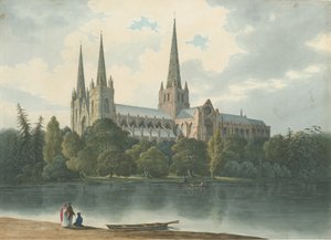 Cathédrale de Lichfield - Vue Sud-Ouest, juillet 1824 - Robert Noyes