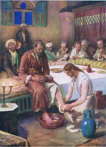 Jésus lavant les pieds des disciples, de The Bible Picture Book publié par Thomas Nelson, c.1950 - Robert Payton Reid
