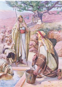 Rachel au puits, de The Bible Picture Book publié par Thomas Nelson, vers 1950